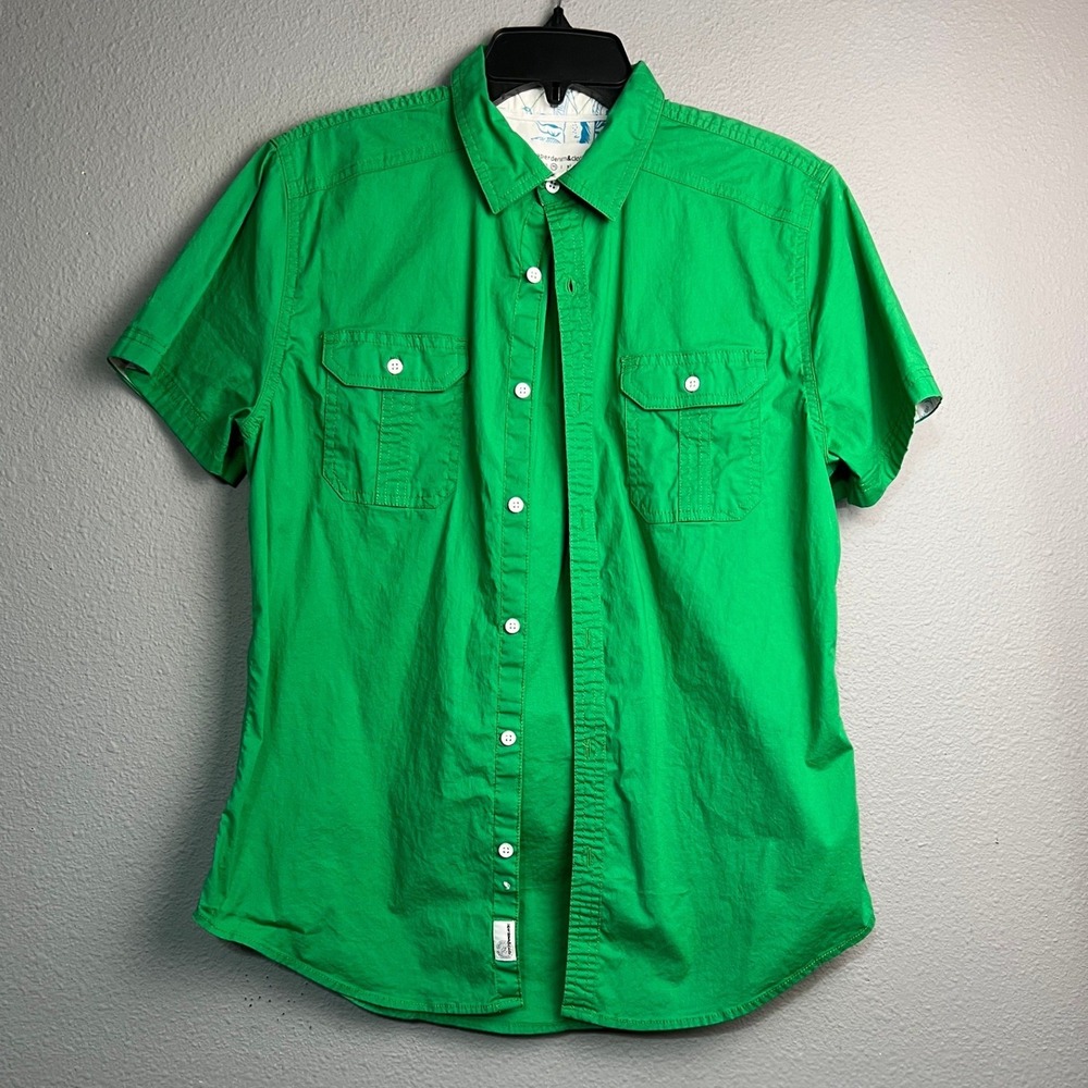 Paper denim & cloth Med Slim Fit Kelly Green Short Sleeve Utility Gorpcore Shirt
